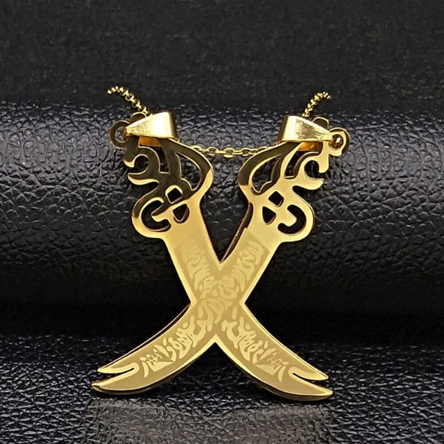 Islam Muslim Pendant Necklace Ali Zulfikar Sword Gold