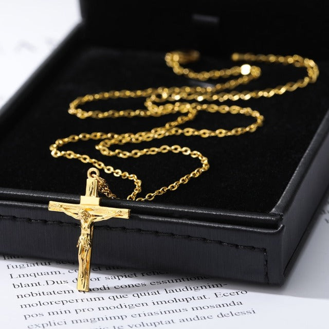 Jesus Christ Cross Necklace & Pendant for Men Gold