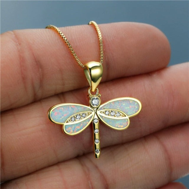 Dragonfly Pendant Necklace Women white