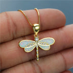 Dragonfly Pendant Necklace Women white