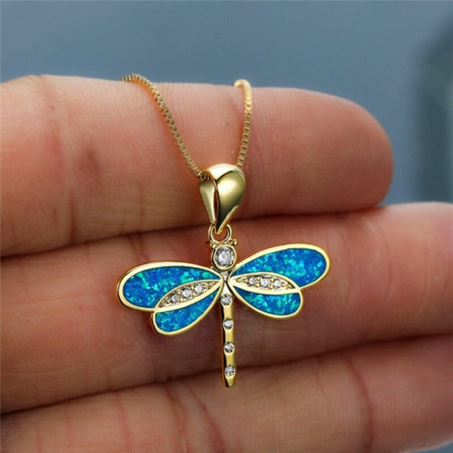 Dragonfly Pendant Necklace Women blue