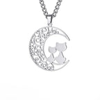 Cat Moon Pendant Necklace silver