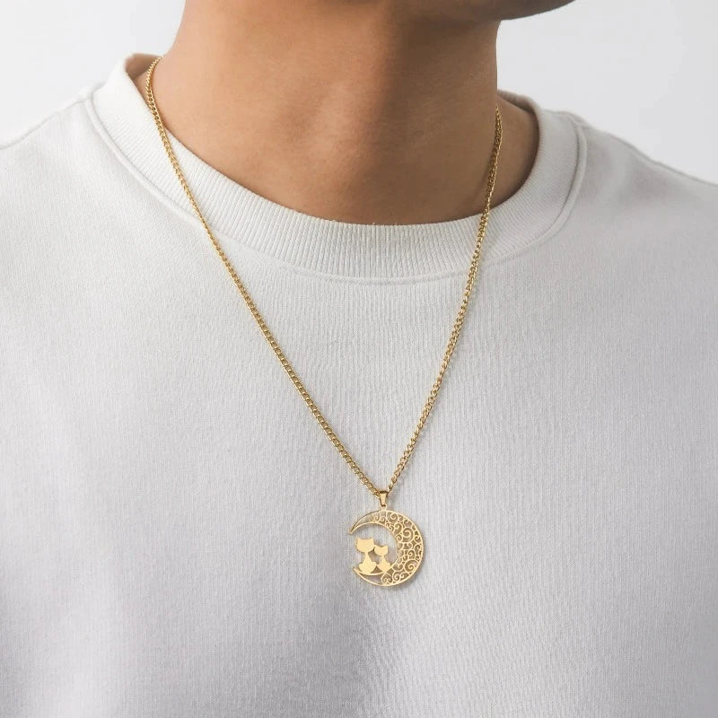 Cat Moon Pendant Necklace gold