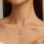 Moon Pendant Necklace in Zircon and Cat