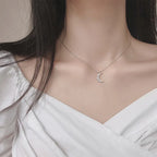 Moon Zircon Pendant Necklace for Women silver