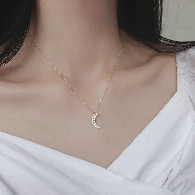 Moon Zircon Pendant Necklace for Women gold