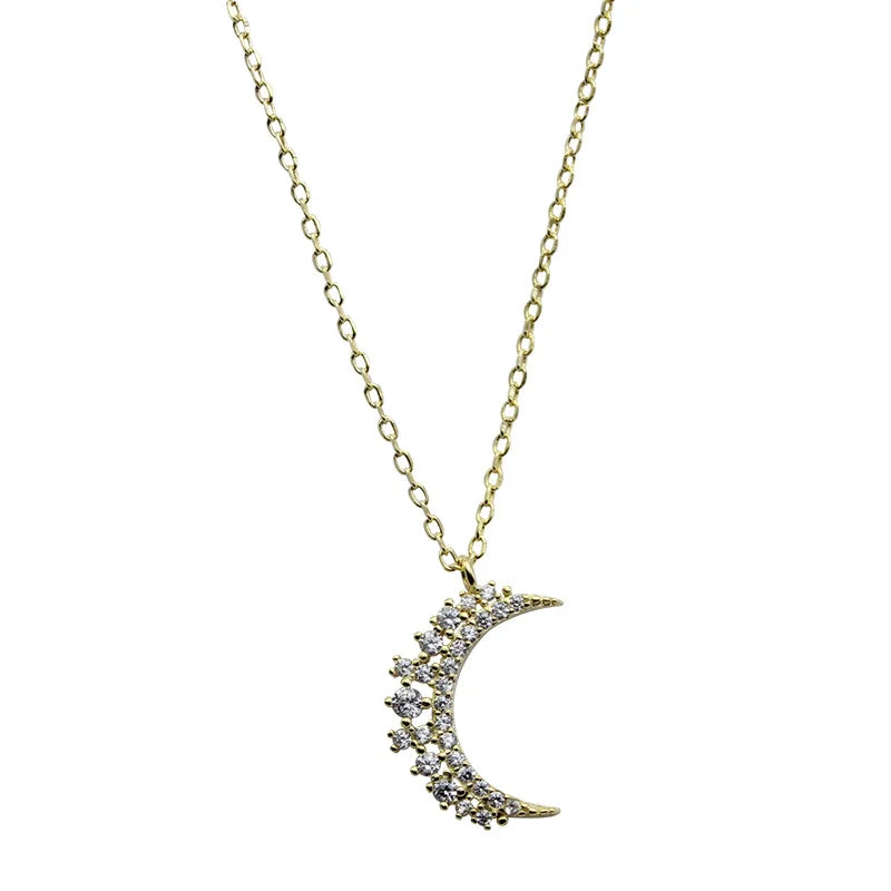 Moon Zircon Pendant Necklace for Women gold