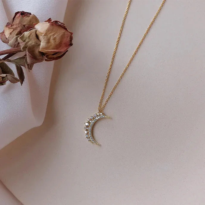 Moon Zircon Pendant Necklace for Women gold