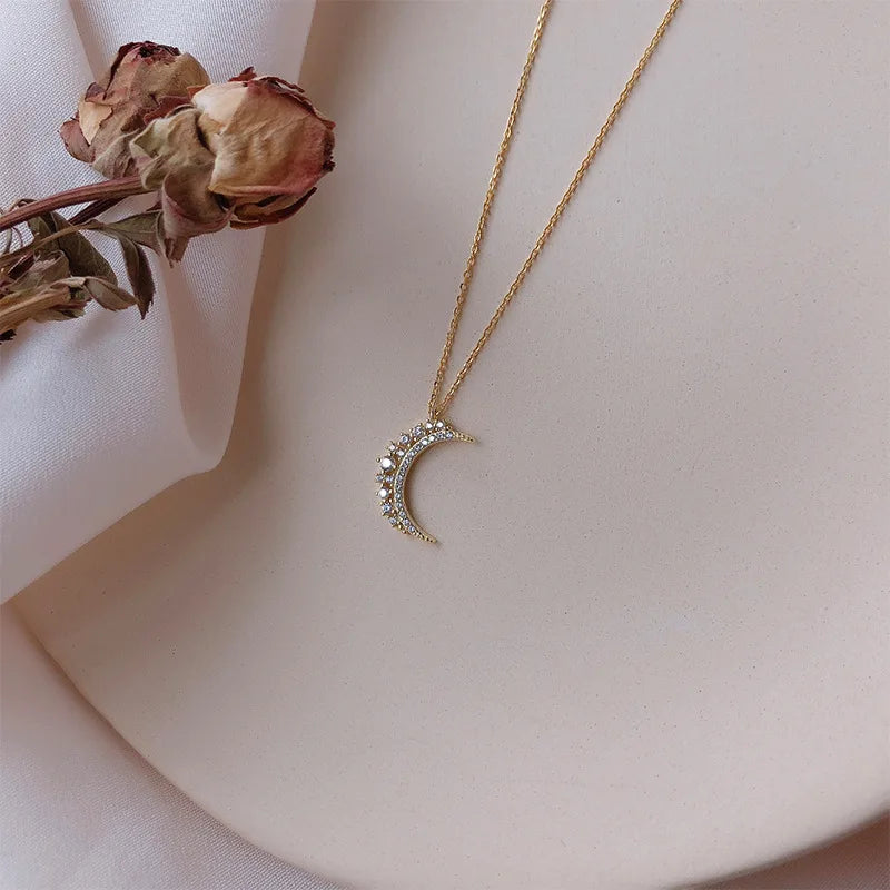 Moon Zircon Pendant Necklace for Women gold