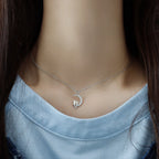 Moon and Cats Pendant Necklace with Crystal