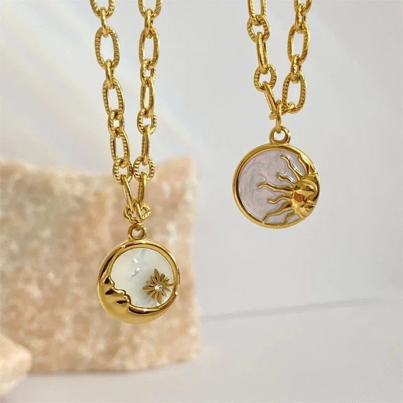 Round Moon or Sun Pendant Necklace
