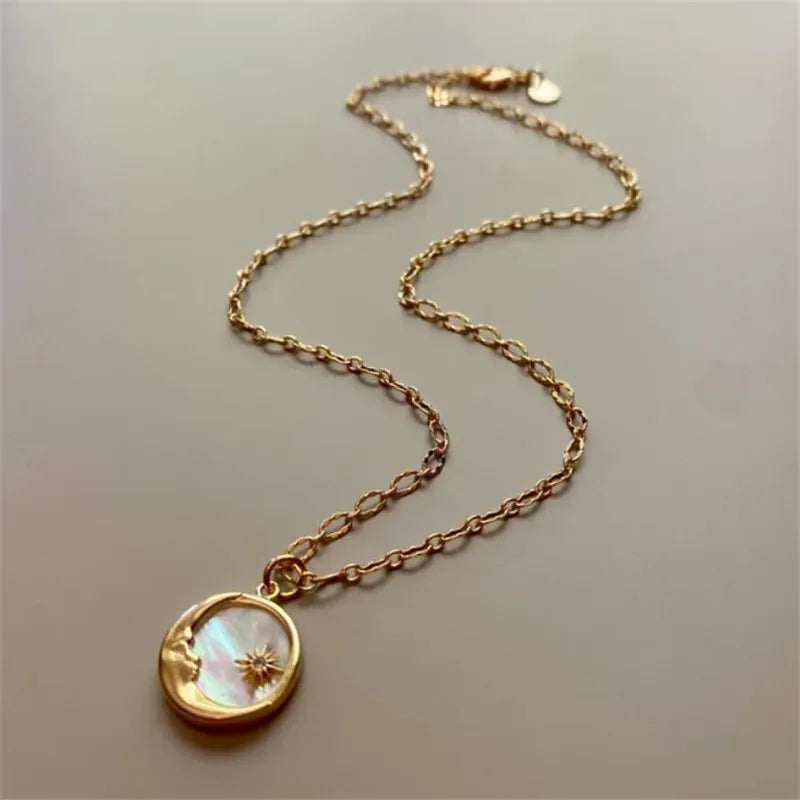Round Moon or Sun Pendant Necklace moon