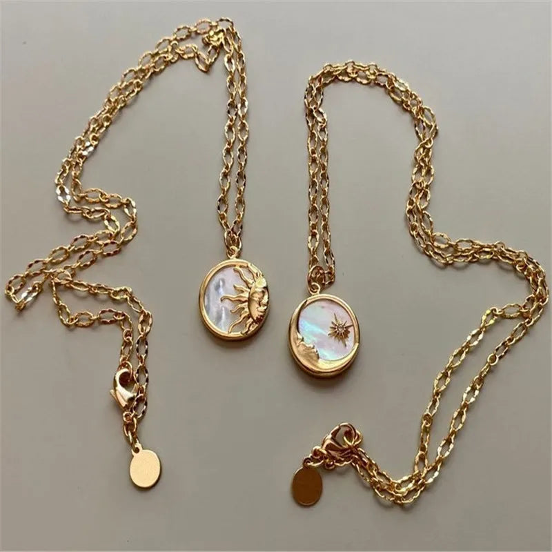 Round Moon or Sun Pendant Necklace