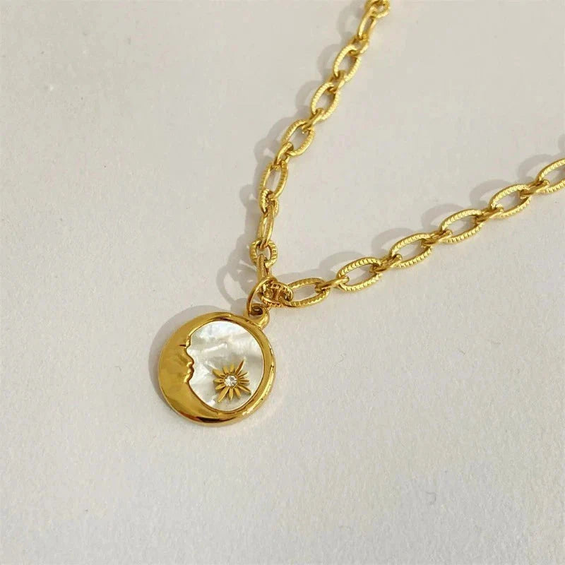 Round Moon or Sun Pendant Necklace