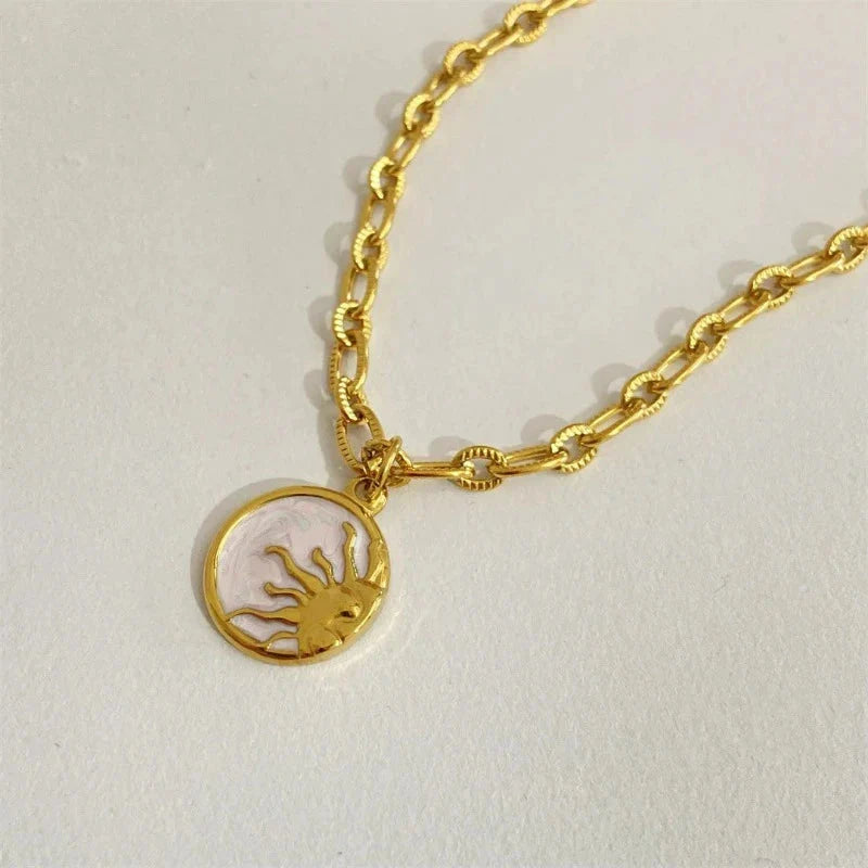 Round Moon or Sun Pendant Necklace sun