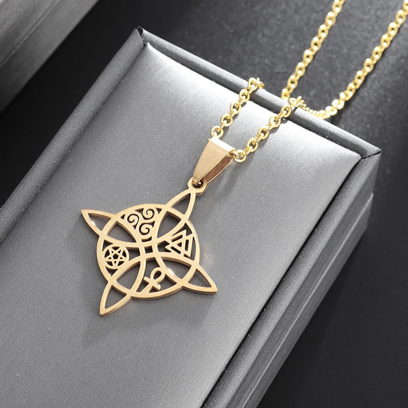 Wiccan Protective Witch's Knot Pendant Necklace Gold