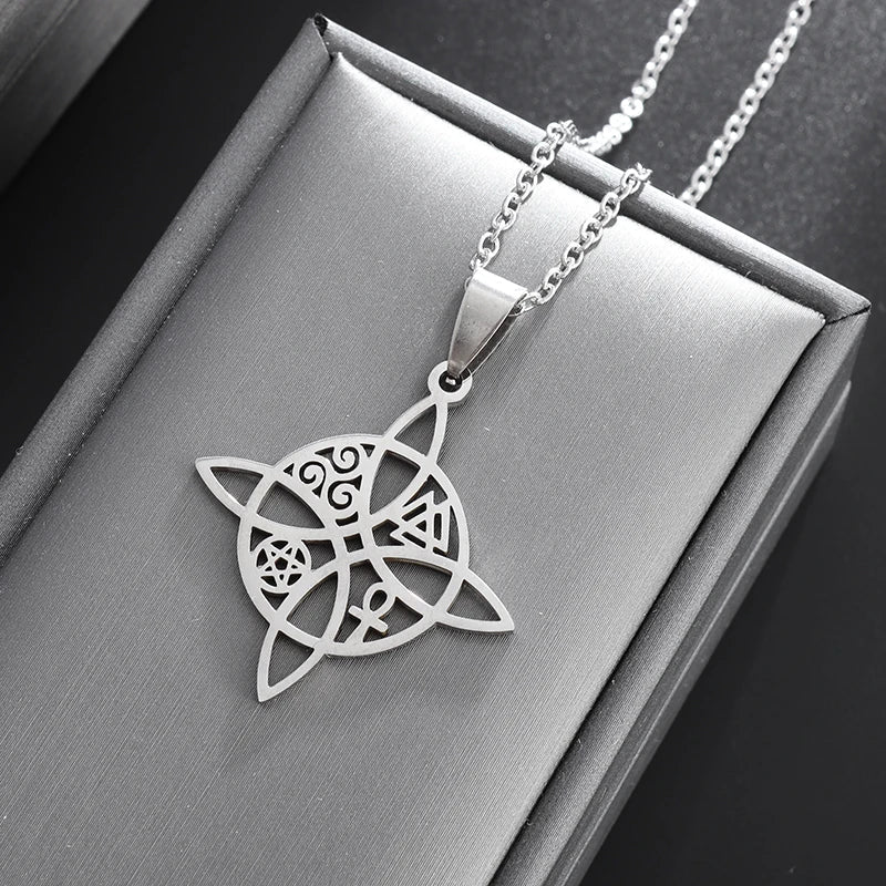 Wiccan Protective Witch's Knot Pendant Necklace Silver
