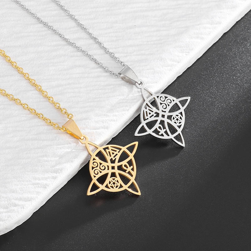 Wiccan Protective Witch's Knot Pendant Necklace Silver
