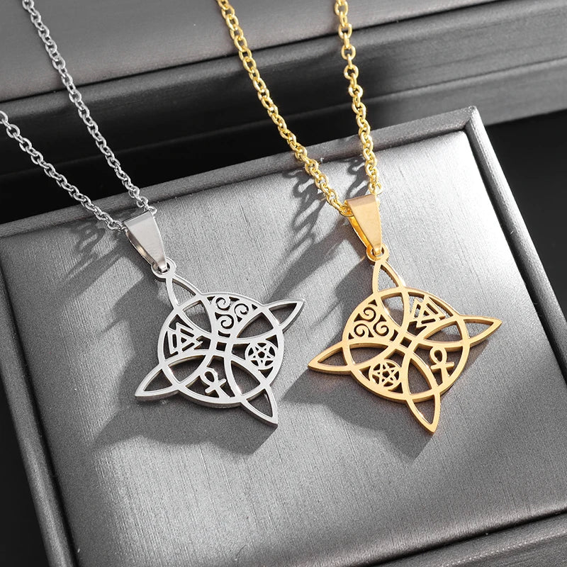 Wiccan Protective Witch's Knot Pendant Necklace Gold