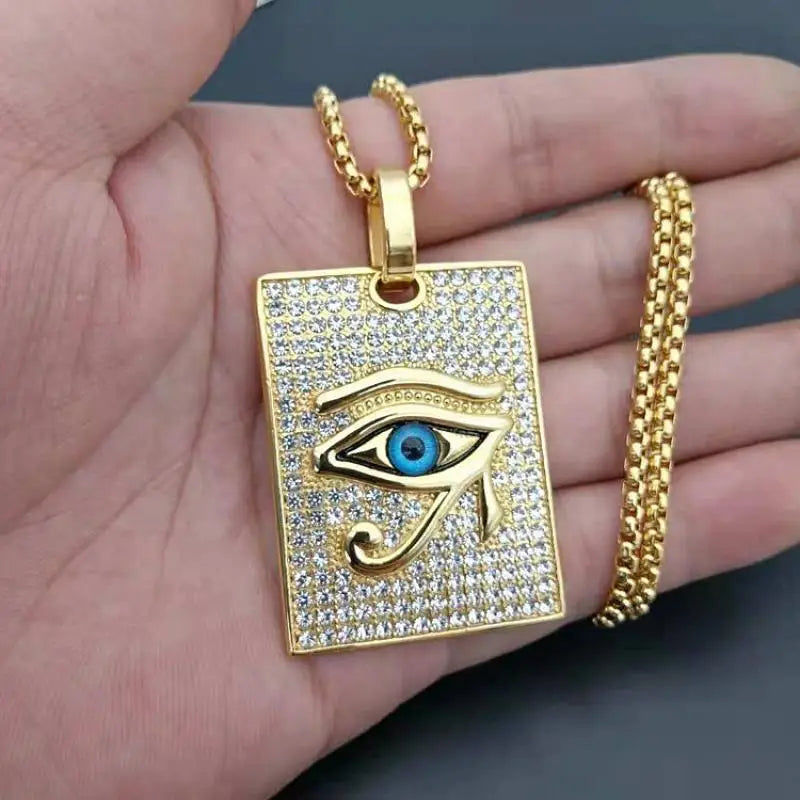 Horus Eye Egyptian Oudjat Gold Necklace & Pendant