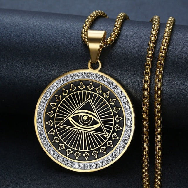 Providence Eye Pyramid Illuminati Pendant Necklace gold