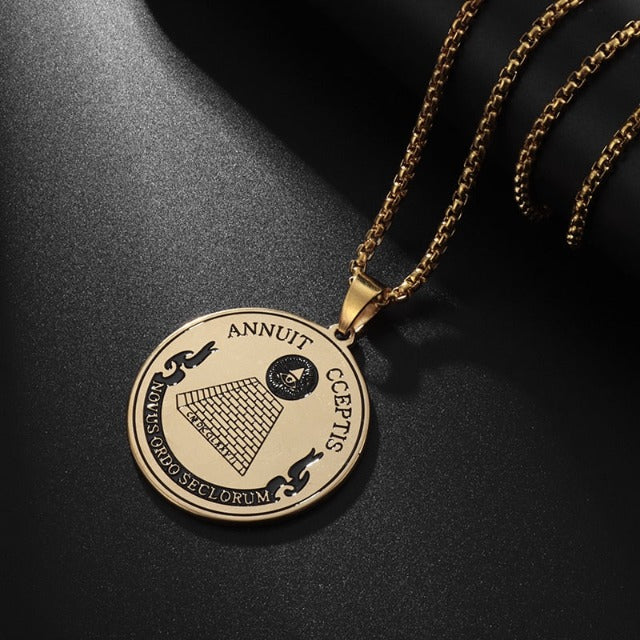 Providence Eye Pyramid Illuminati Pendant Necklace gold