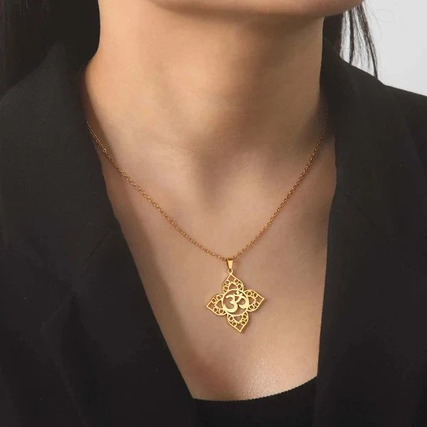 Om Buddhism Pendant Necklace in gold