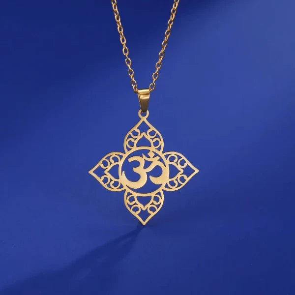 Om Buddhism Pendant Necklace in gold