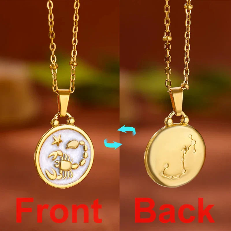 Gold and White Zodiac Sign Pendant Necklace 12 Constellations Scorpio