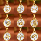 Gold and White Zodiac Sign Pendant Necklace 12 Constellations
