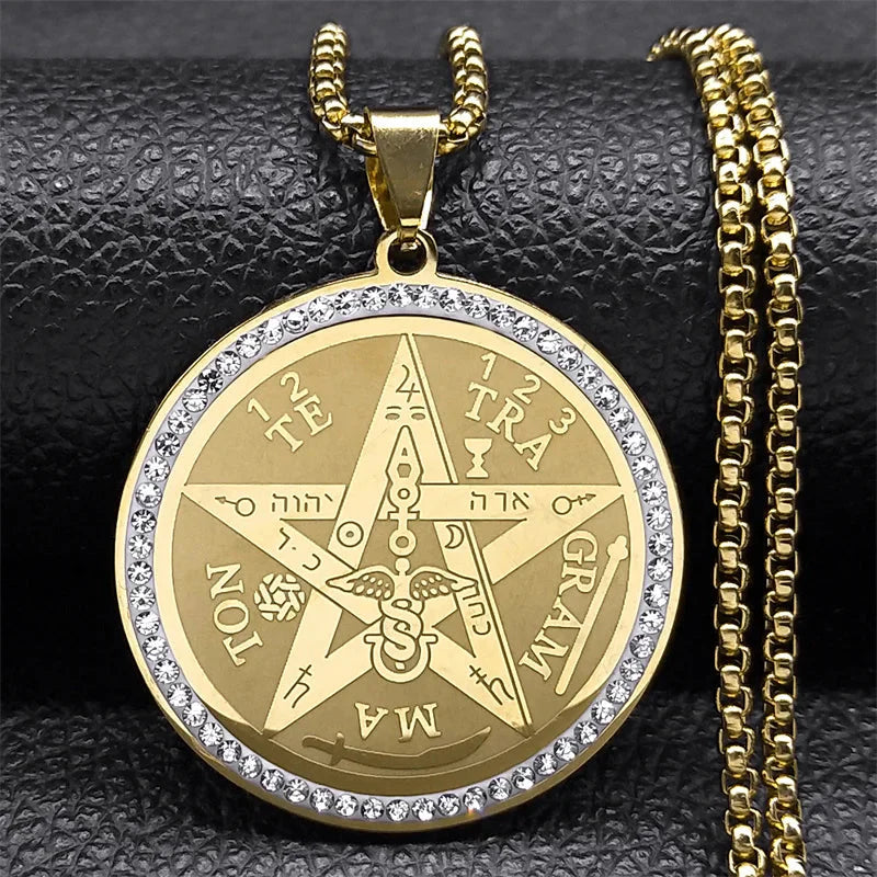 Wiccan Witchcraft Pentacle Pendant Necklace Gold