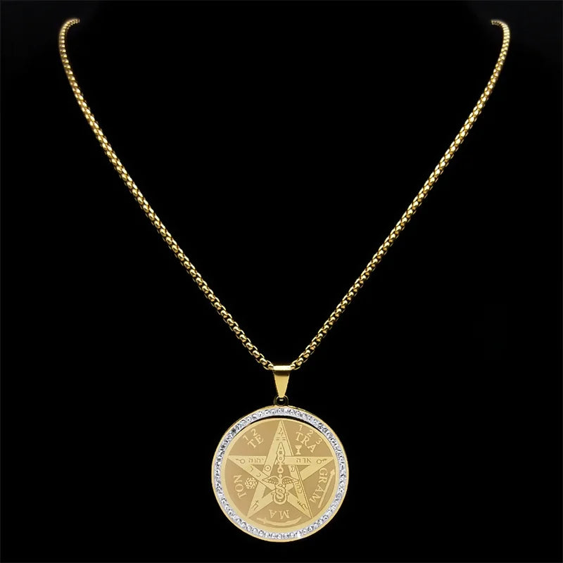 Wiccan Witchcraft Pentacle Pendant Necklace Gold