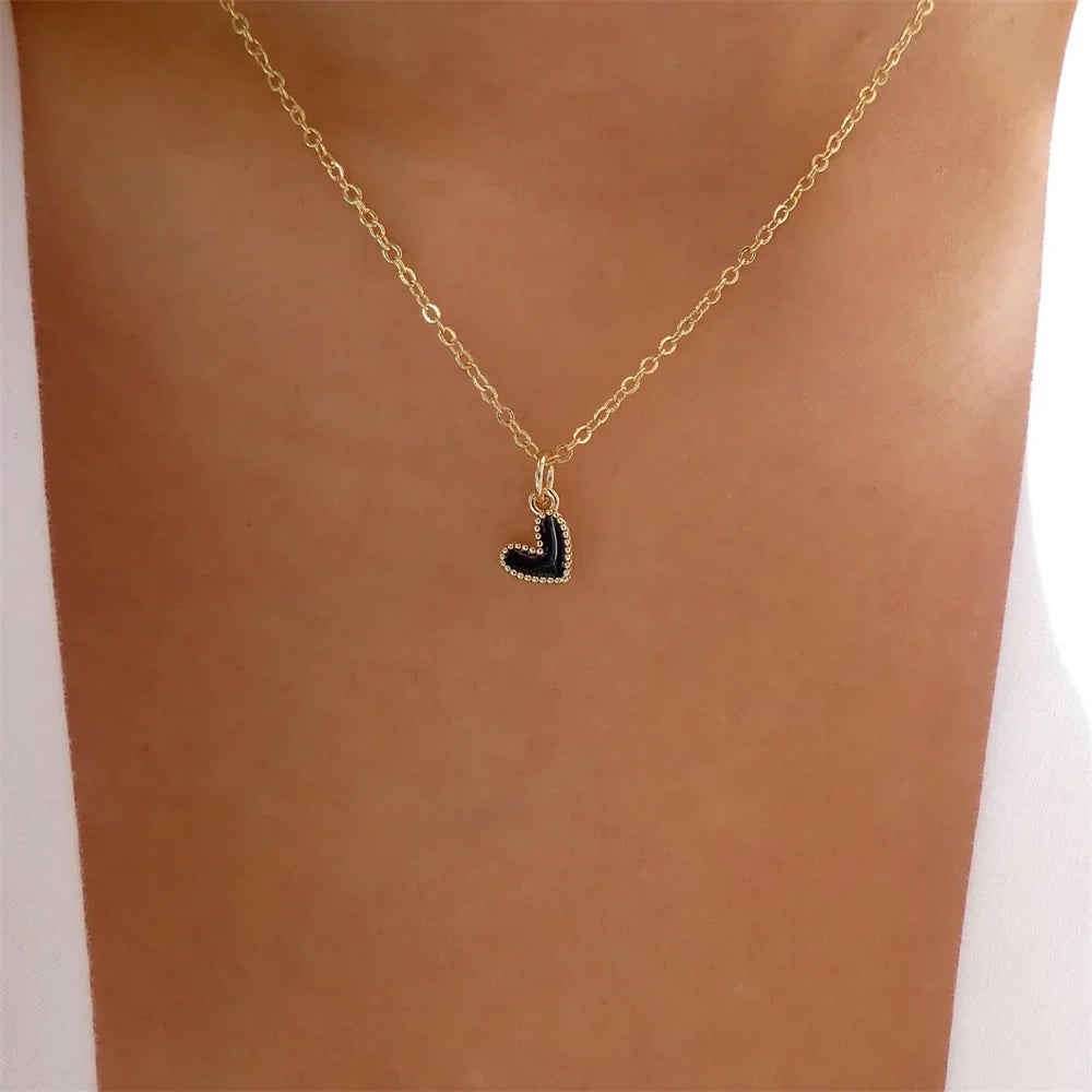 Black Choker Necklace with Small Heart Pendant