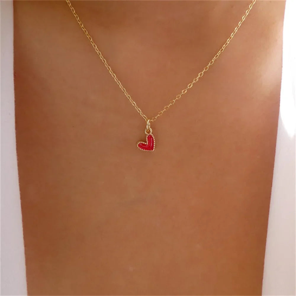 Red Choker Necklace with Small Heart Pendant