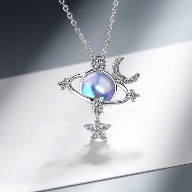Blue Moonstone Pendant Necklace light blue