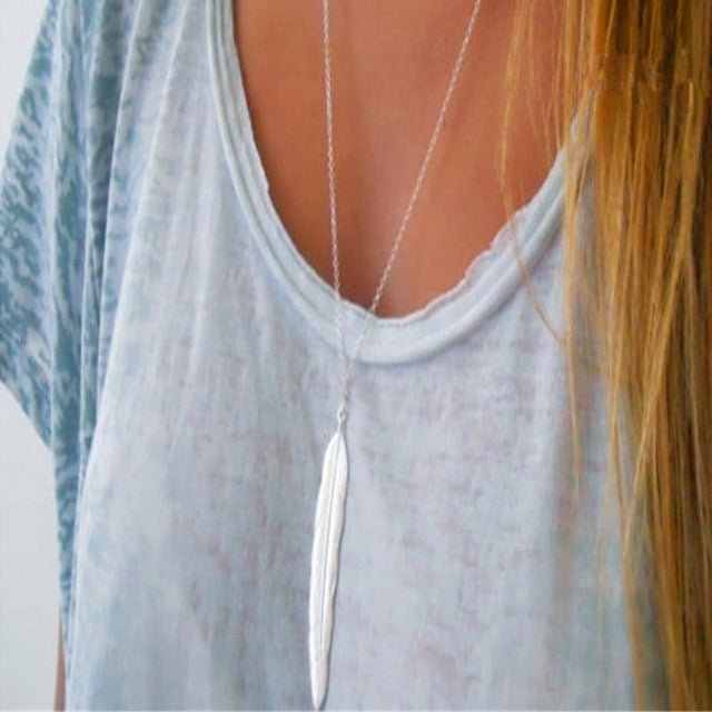 Women's Silver Feather Pendant Necklace