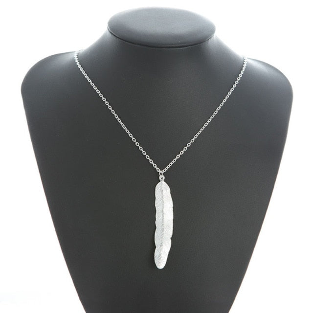 Women's Silver Feather Pendant Necklace