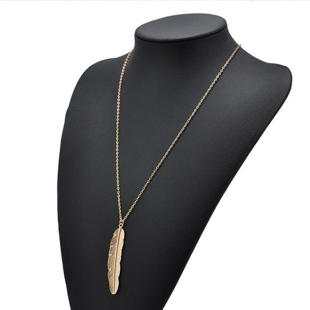 Women's Gold Feather Pendant Necklace