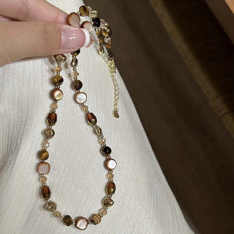 Tigereye Bead Choker Pendant Necklace A