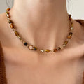 Tigereye Bead Choker Pendant Necklace A