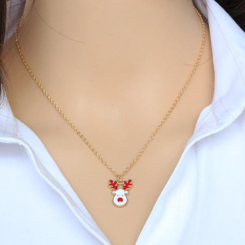 Christmas Snow Reindeer Pendant Necklace
