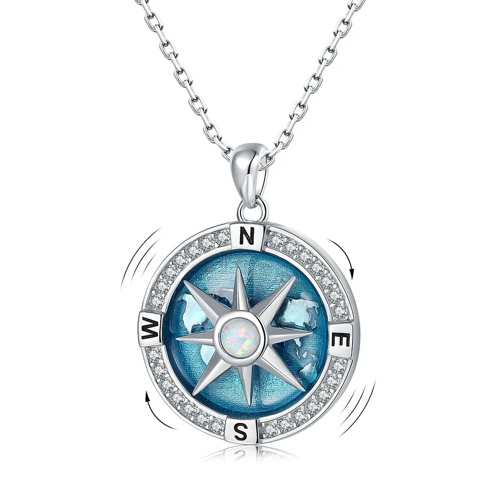 Rotating Compass Pendant Necklace with Wind Rose