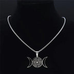 Hecate's Wheel Pendulum Necklace Wiccan Witchcraft Strophalos silver 50 cm