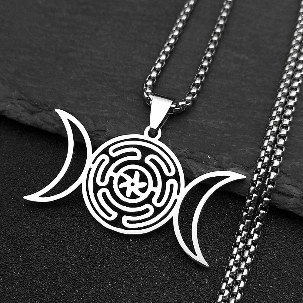 Hecate's Wheel Pendulum Necklace Wiccan Witchcraft Strophalos silver 50 cm