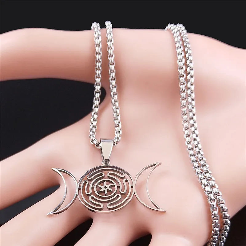 Hecate's Wheel Pendulum Necklace Wiccan Witchcraft Strophalos silver 50 cm