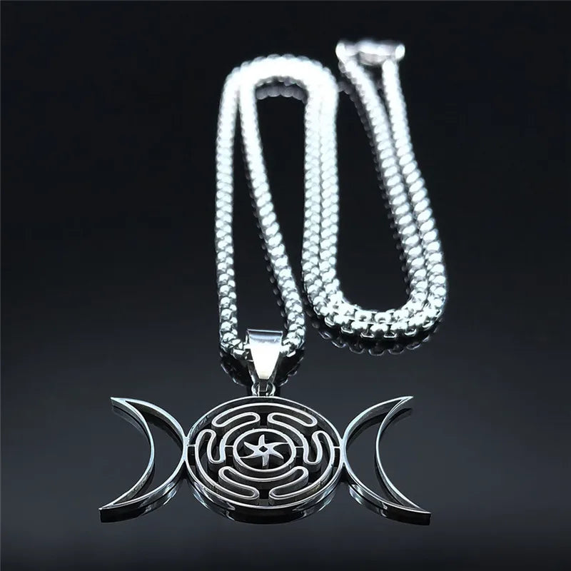 Hecate's Wheel Pendulum Necklace Wiccan Witchcraft Strophalos silver 50 cm