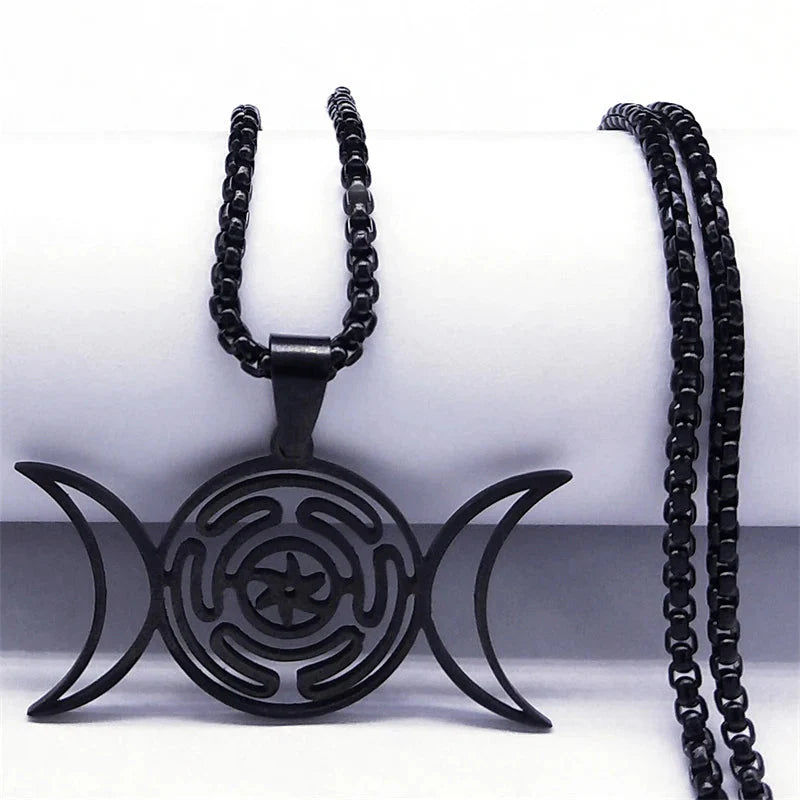 Hecate's Wheel Pendulum Necklace Wiccan Witchcraft Strophalos black 60 cm