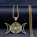 Hecate's Wheel Pendulum Necklace Wiccan Witchcraft Strophalos gold 60 cm