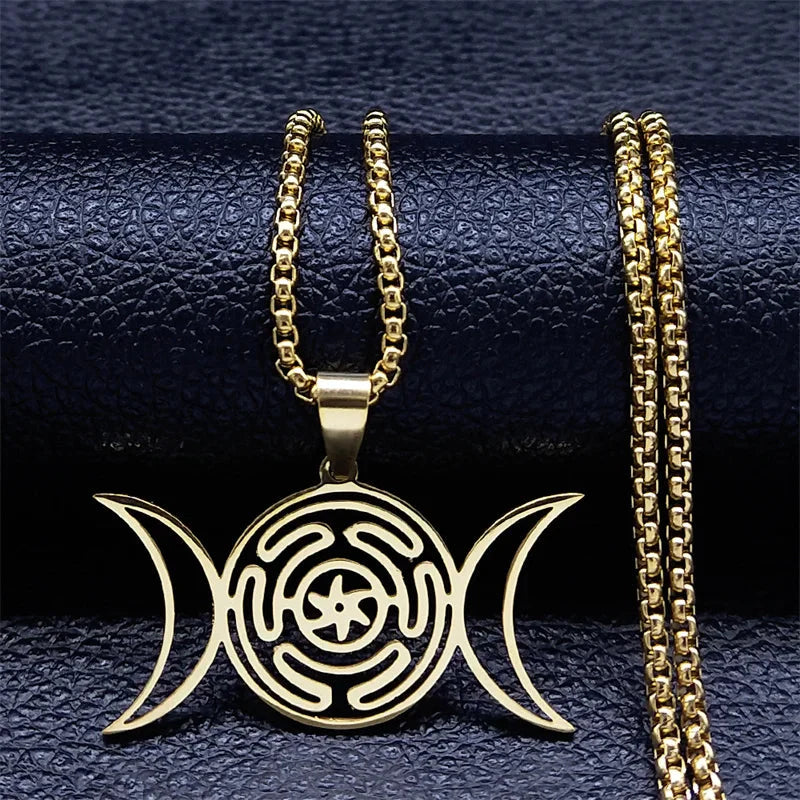 Hecate's Wheel Pendulum Necklace Wiccan Witchcraft Strophalos gold 60 cm