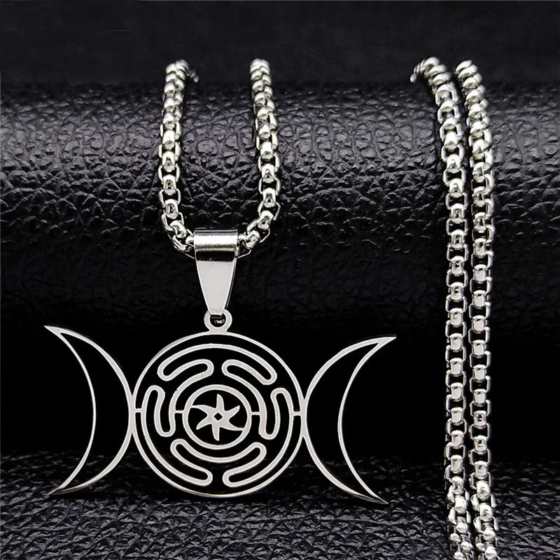 Hecate's Wheel Pendulum Necklace Wiccan Witchcraft Strophalos silver 50 cm